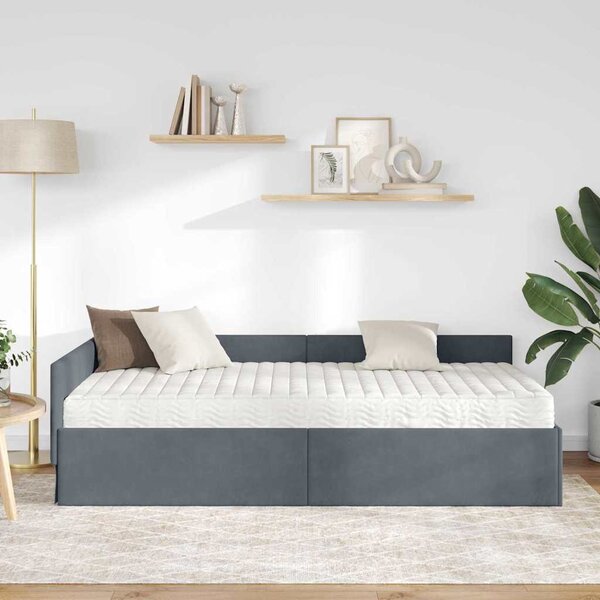 Kutni krevetni okvir s madracem Ostalo 2 pcs Siva Baršun - Siva / 80 x 200 cm