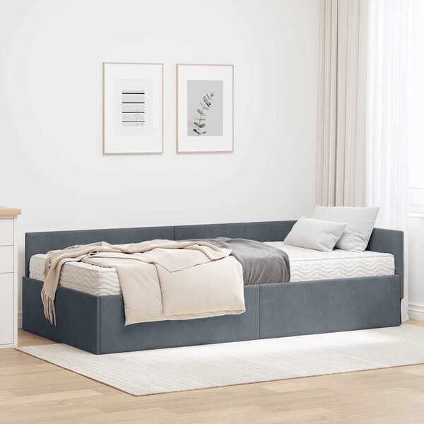 Kutni krevetni okvir s madracem Ostalo 2 pcs Siva Baršun - Siva / 80 x 200 cm