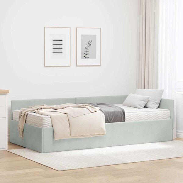 Kutni krevetni okvir s madracem Ostalo 2 pcs Svjetlosiva Baršun - Svjetlosiva / 90 x 190 cm