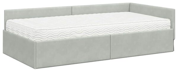 Kutni krevetni okvir s madracem Ostalo 2 pcs Svjetlosiva Baršun - Svjetlosiva / 90 x 190 cm