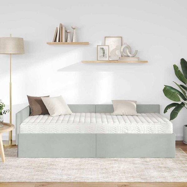 Kutni krevetni okvir s madracem Ostalo 2 pcs Svjetlosiva Baršun - Svjetlosiva / 90 x 190 cm