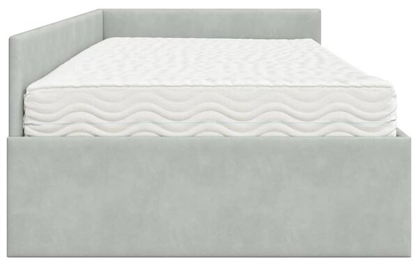 Kutni krevetni okvir s madracem Ostalo 2 pcs Svjetlosiva Baršun - Svjetlosiva / 90 x 190 cm