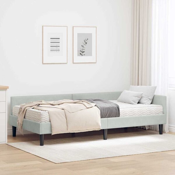 Kutni krevetni okvir s madracem Ostalo 2 pcs Svjetlosiva Baršun - Svjetlosiva / 90 x 190 cm