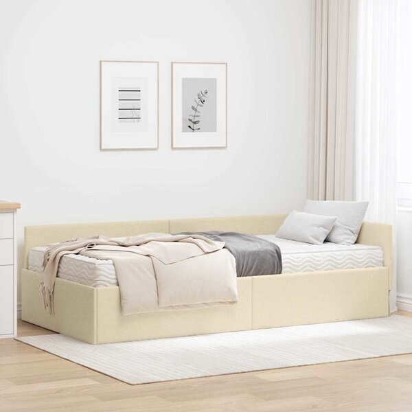 Kutni krevetni okvir s madracem Ostalo 2 pcs Krema tkanina - Krem / 100 x 200 cm