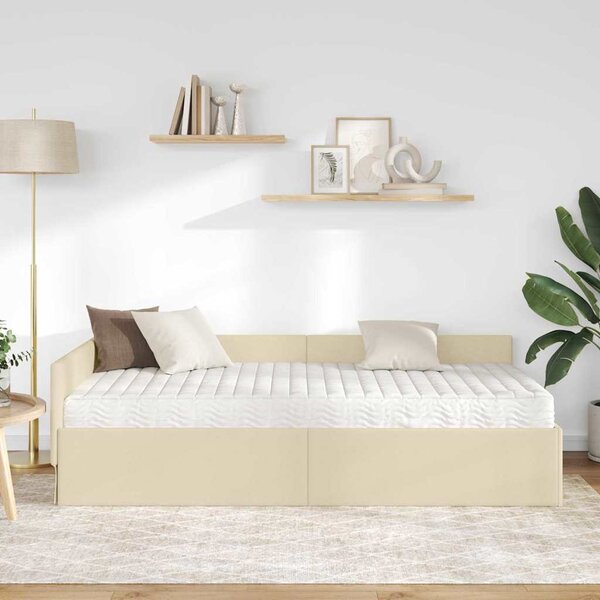 Kutni krevetni okvir s madracem Ostalo 2 pcs Krema tkanina - Krem / 100 x 200 cm