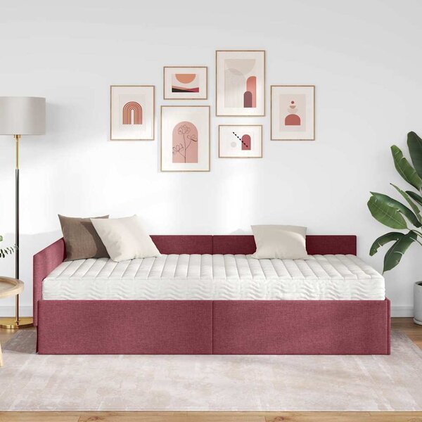Kutni krevetni okvir s madracem Ostalo 2 pcs Crvena tkanina - Crvena / 80 x 200 cm