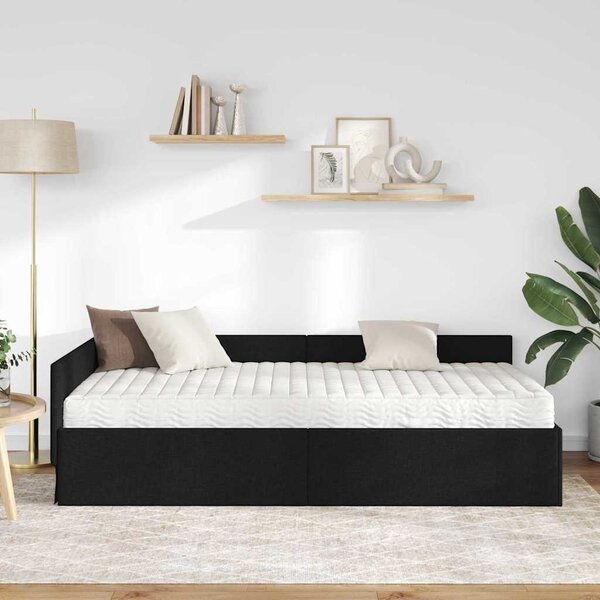 Kutni krevetni okvir s madracem Ostalo 2 pcs Crna tkanina - Crna / 80 x 200 cm