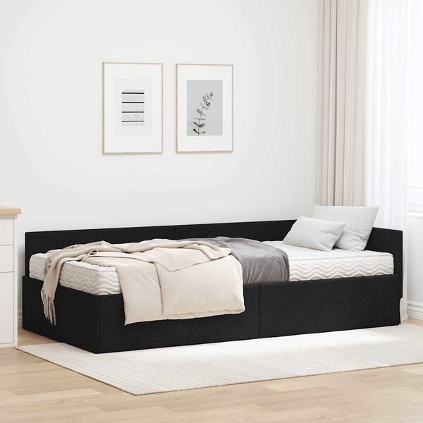 Kutni krevetni okvir s madracem Ostalo 2 pcs Crna tkanina - Crna / 80 x 200 cm