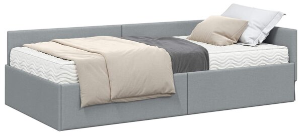 Kutni krevetni okvir s madracem 2 pcs Svijetlo siva tkanina - Svjetlosiva / 80 x 200 cm