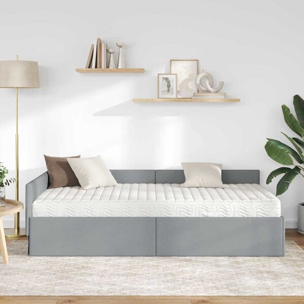 Kutni krevetni okvir s madracem 2 pcs Svijetlo siva tkanina - Svjetlosiva / 80 x 200 cm