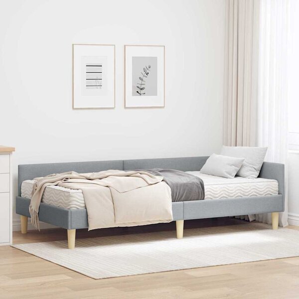 Kutni krevetni okvir s madracem 2 pcs Svijetlo siva tkanina - Svjetlosiva / 80 x 200 cm