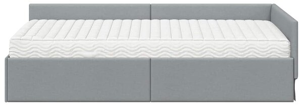 Kutni krevetni okvir s madracem 2 pcs Svijetlo siva tkanina - Svjetlosiva / 80 x 200 cm