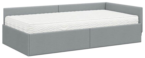Kutni krevetni okvir s madracem 2 pcs Svijetlo siva tkanina - Svjetlosiva / 80 x 200 cm