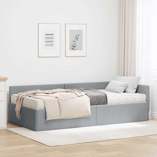 Kutni krevetni okvir s madracem 2 pcs Svijetlo siva tkanina - Svjetlosiva / 80 x 200 cm