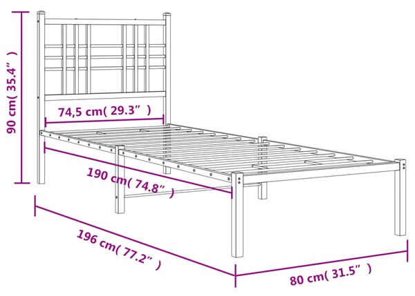 Metalni okvir krevet bez madraca s uzglavljem bijeli 75x190 cm - Bijela / 75 x 190 cm