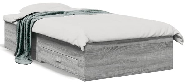 Okvir kreveta s ladicama siva boja hrasta 75 x 190 cm drveni - Siva / 75 x 190 cm