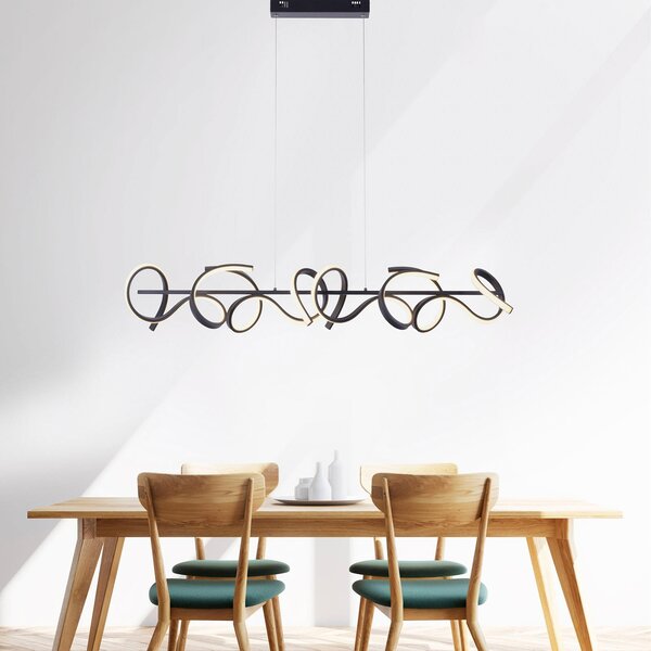 JUST LIGHT. GmbH Curls LED viseća svjetiljka, crna, metalna, dužine 99 cm, mogućnost prigušivanja, prigušiva, Crno, Dnevni boravak/blagovaonica, Metal