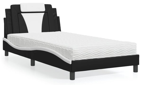 Krevet Viana s madracem crno-bijeli 100 x 200 cm od umjetne kože - Crna / 100 x 200 cm