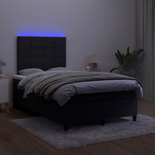 Krevet box spring s madracem LED crni 120 x 190 cm baršunasti - Crna / 120 x 190 cm