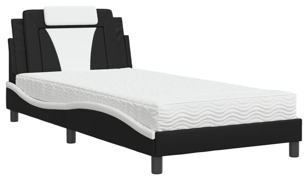 Krevet Viana s madracem crno-bijeli 100 x 200 cm od umjetne kože - Crna / 100 x 200 cm