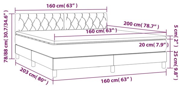 Krevet box spring s madracem LED plavi 160x200 cm od tkanine - Plava / 160 x 200 cm