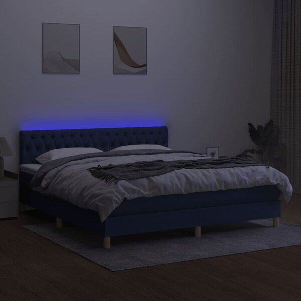 Krevet box spring s madracem LED plavi 160x200 cm od tkanine - Plava / 160 x 200 cm