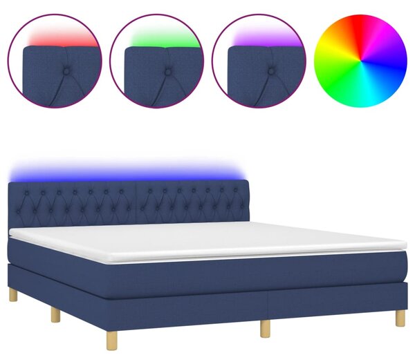 Krevet box spring s madracem LED plavi 160x200 cm od tkanine - Plava / 160 x 200 cm
