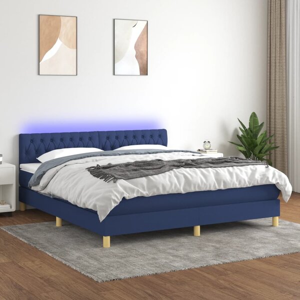 Krevet box spring s madracem LED plavi 160x200 cm od tkanine - Plava / 160 x 200 cm