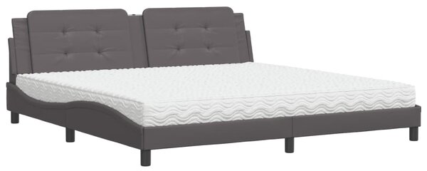 Krevet s madracem Zadar sivi 200 x 200 cm od umjetne kože - Siva / 200 x 200 cm
