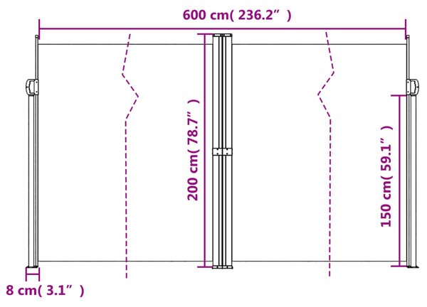 Bočna tenda na uvlačenje krem 200 x 600 cm - Krema / 200 x 600 cm