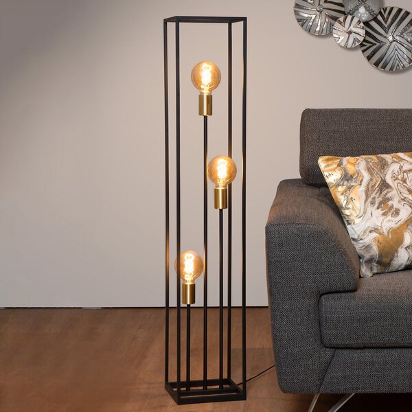 Lucide Podna lampa Ruben, crna, tri žarulje, Crno, Dnevni boravak/blagovaonica, Metal