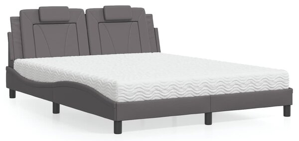 Krevet Viana s madracem sivi 160 x 200 cm od umjetne kože - Siva / 160 x 200 cm
