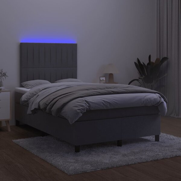 Krevet box spring s madracem LED tamnosivi 120 x 190 cm baršun - Siva / 120 x 190 cm