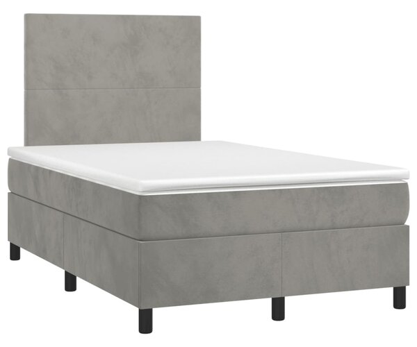 Krevet box spring s madracem LED svjetlosivi 120x190 cm tkanina - Siva / 120 x 190 cm