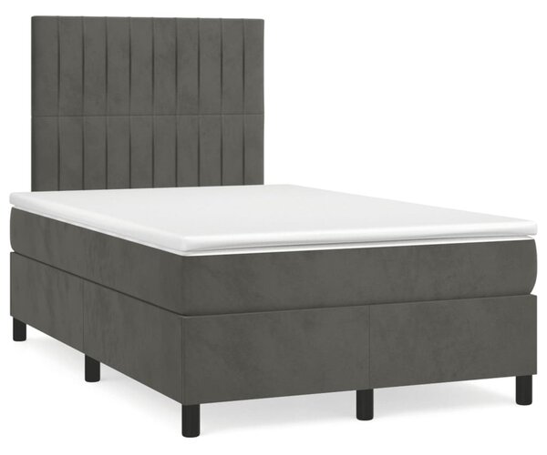 Krevet box spring s madracem LED tamnosivi 120 x 190 cm baršun - Siva / 120 x 190 cm