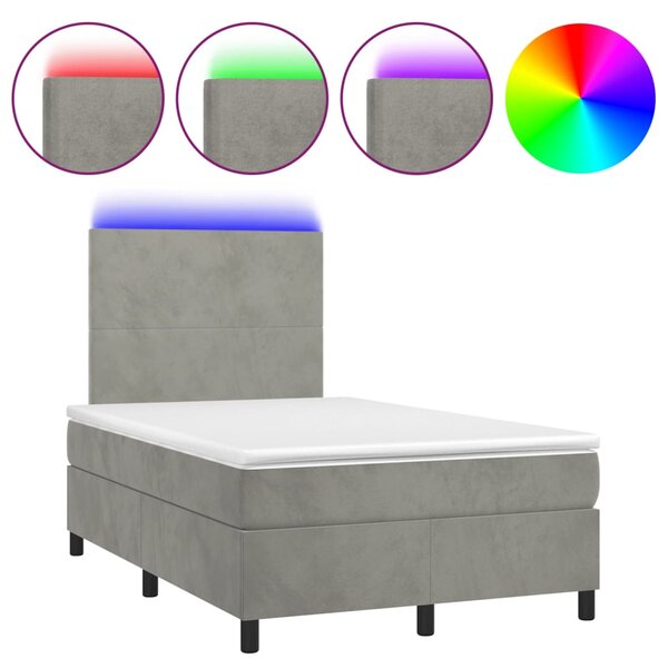Krevet box spring s madracem LED svjetlosivi 120x190 cm tkanina - Siva / 120 x 190 cm