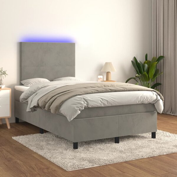 Krevet box spring s madracem LED svjetlosivi 120x190 cm tkanina - Siva / 120 x 190 cm