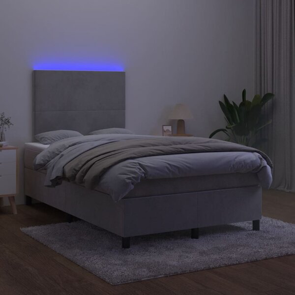 Krevet box spring s madracem LED svjetlosivi 120x190 cm tkanina - Siva / 120 x 190 cm