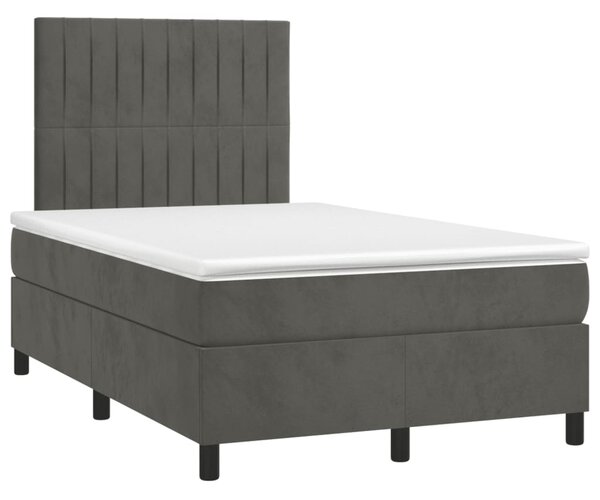 Krevet box spring s madracem LED tamnosivi 120 x 190 cm baršun - Siva / 120 x 190 cm