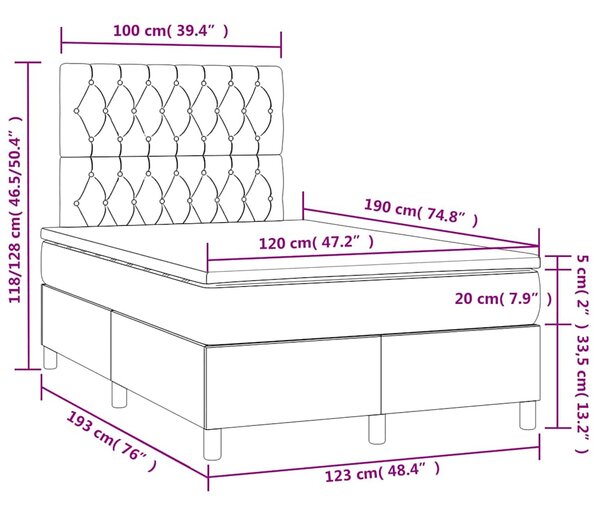 Krevet box spring s madracem LED tamnosivi 120 x 190 cm tkanina - Siva / 120 x 190 cm