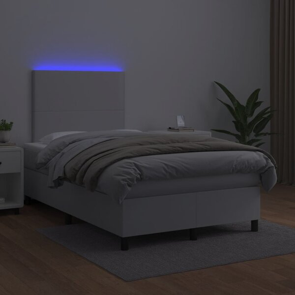 Krevet box spring s madracem LED bijeli 120x190 cm umjetna koža - Bijela / 120 x 190 cm