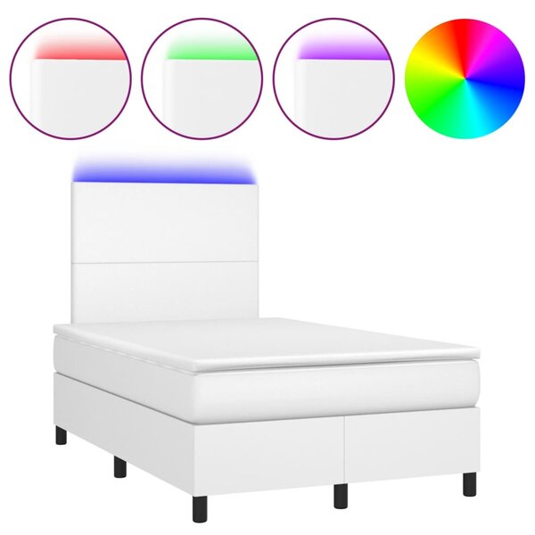 Krevet box spring s madracem LED bijeli 120x190 cm umjetna koža - Bijela / 120 x 190 cm