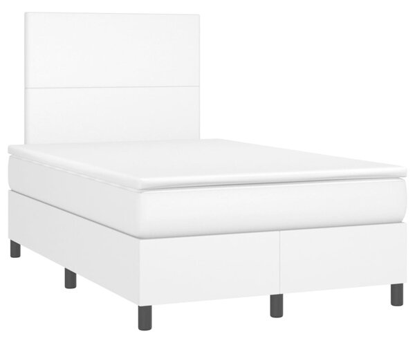 Krevet box spring s madracem LED bijeli 120x190 cm umjetna koža - Bijela / 120 x 190 cm