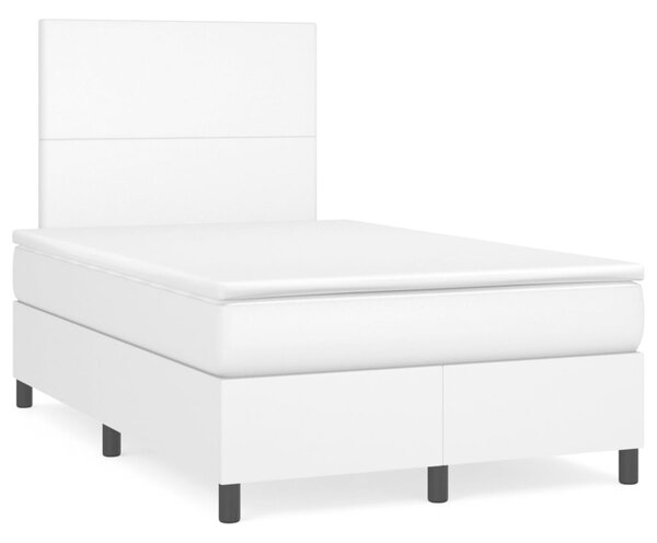 Krevet box spring s madracem LED bijeli 120x190 cm umjetna koža - Bijela / 120 x 190 cm