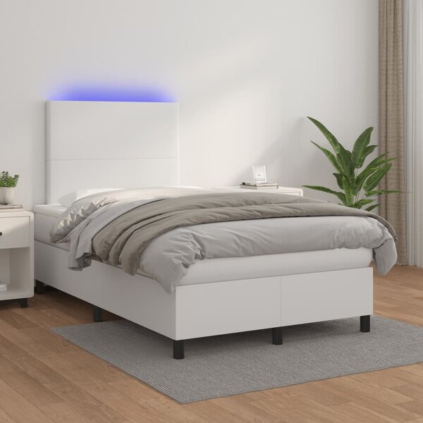 Krevet box spring s madracem LED bijeli 120x190 cm umjetna koža - Bijela / 120 x 190 cm