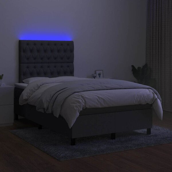 Krevet box spring s madracem LED tamnosivi 120 x 190 cm tkanina - Siva / 120 x 190 cm