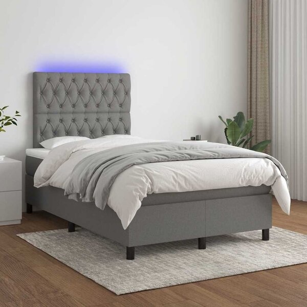 Krevet box spring s madracem LED tamnosivi 120 x 190 cm tkanina - Siva / 120 x 190 cm