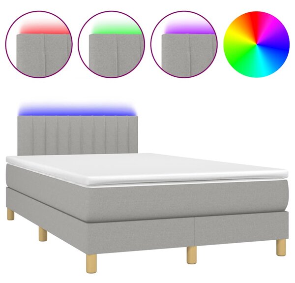 Krevet s oprugama i madracem LED svjetlosivi 120x190 cm tkanina - Siva / 120 x 190 cm