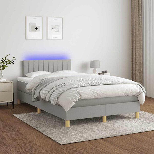 Krevet s oprugama i madracem LED svjetlosivi 120x190 cm tkanina - Siva / 120 x 190 cm
