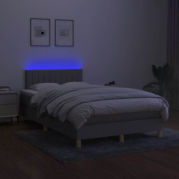 Krevet s oprugama i madracem LED svjetlosivi 120x190 cm tkanina - Siva / 120 x 190 cm